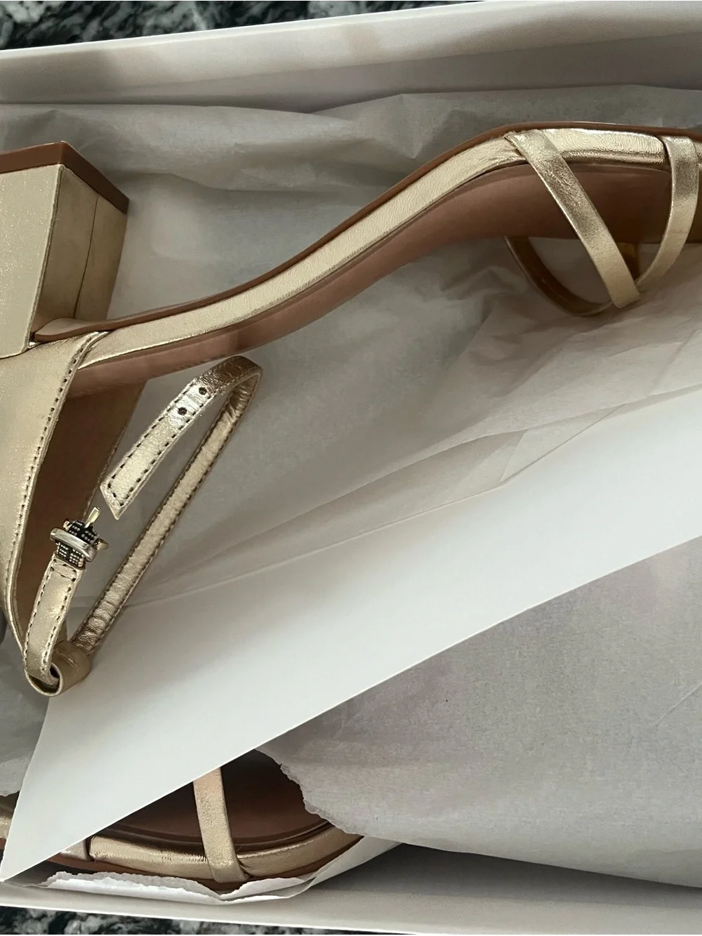 Steve Madden Metallic Gold Strappy Block Heel Sandals